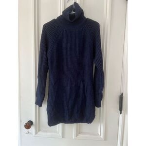 Italian navy blue turtleneck knit sweater tunic M
